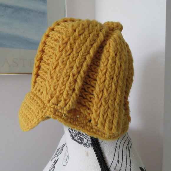 Vintage Mustard Yellow Knit Toque With Lid - Picture 2 of 5